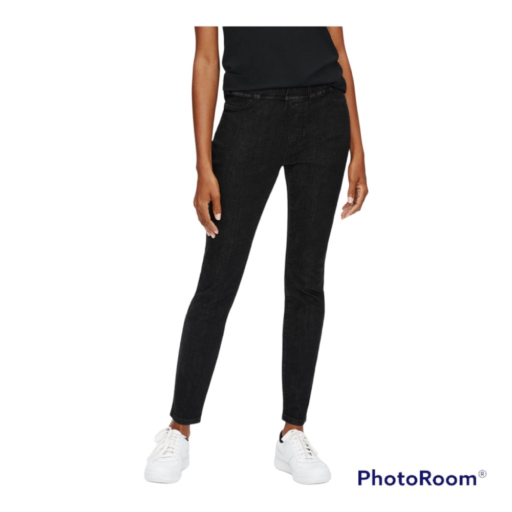 EILEEN FISHER Organic Cotton Stretch Jean Leggings Pull On Vintage Black Sz Med